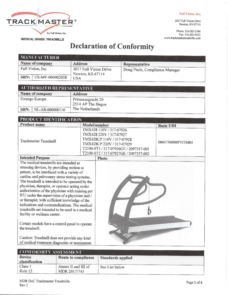 DoC MDR 4 27 21 1 - Quality Management - Trackmaster Treadmills